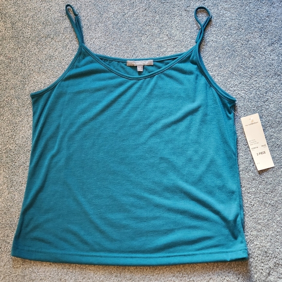 NWT NY Collection SS button-down blouse w/ tank top Size L Color turquoise - Picture 11 of 12